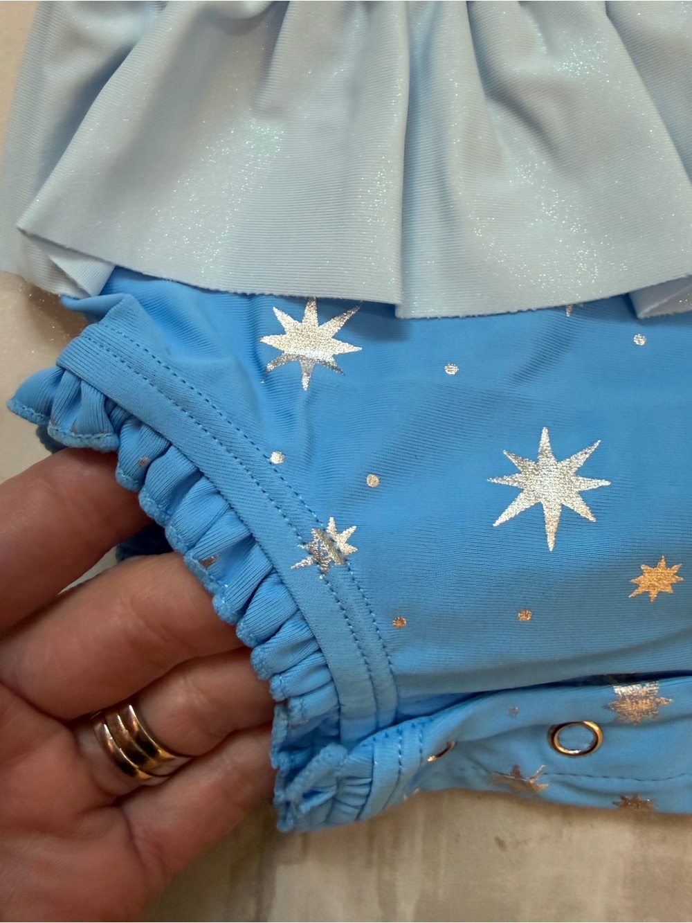 NWT RuffleButts Blue Glass Slipper Princess Long Sleeve Rash Guard Swimsuit 0-3M - Picture 4 of 14